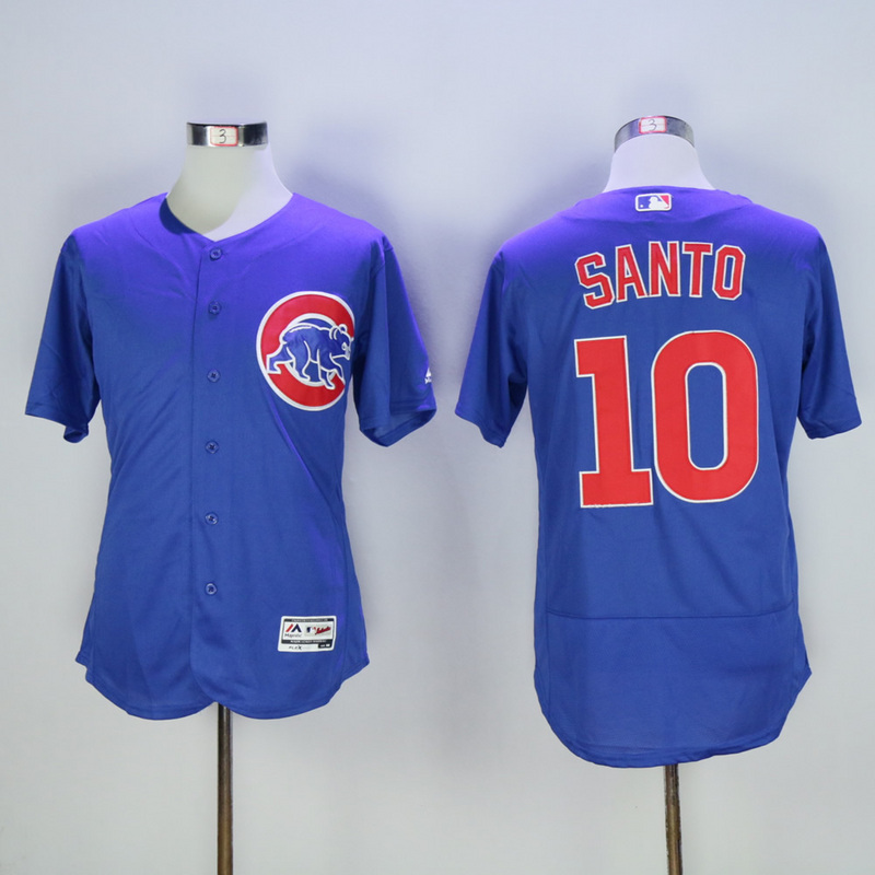 Men Chicago Cubs #10 Santo Blue Throwback Elite MLB Jerseys
